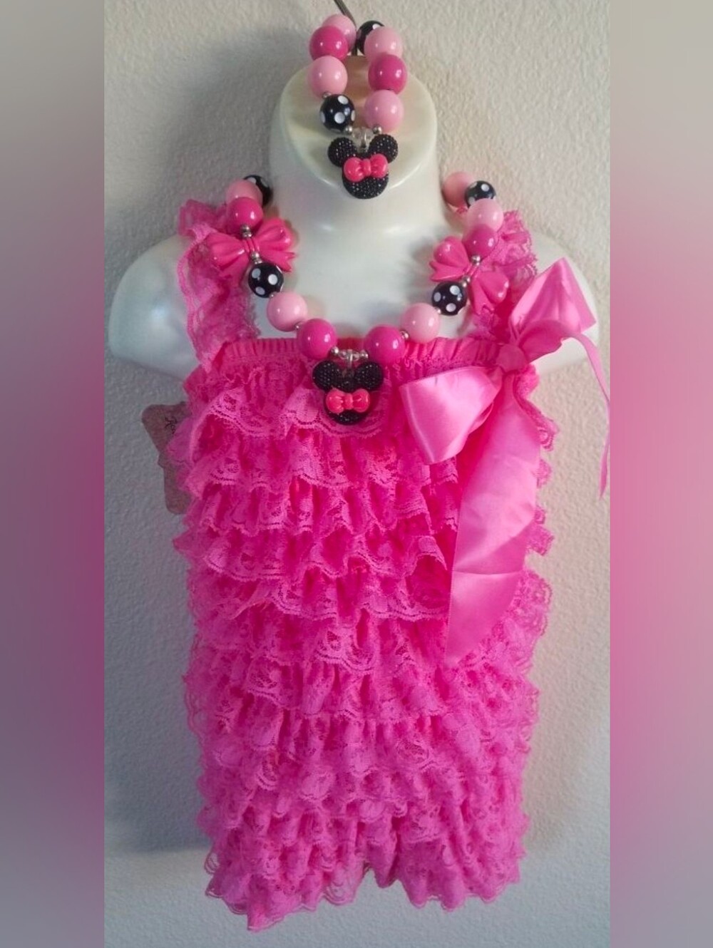 Pink Ruffle Lace Girls Romper